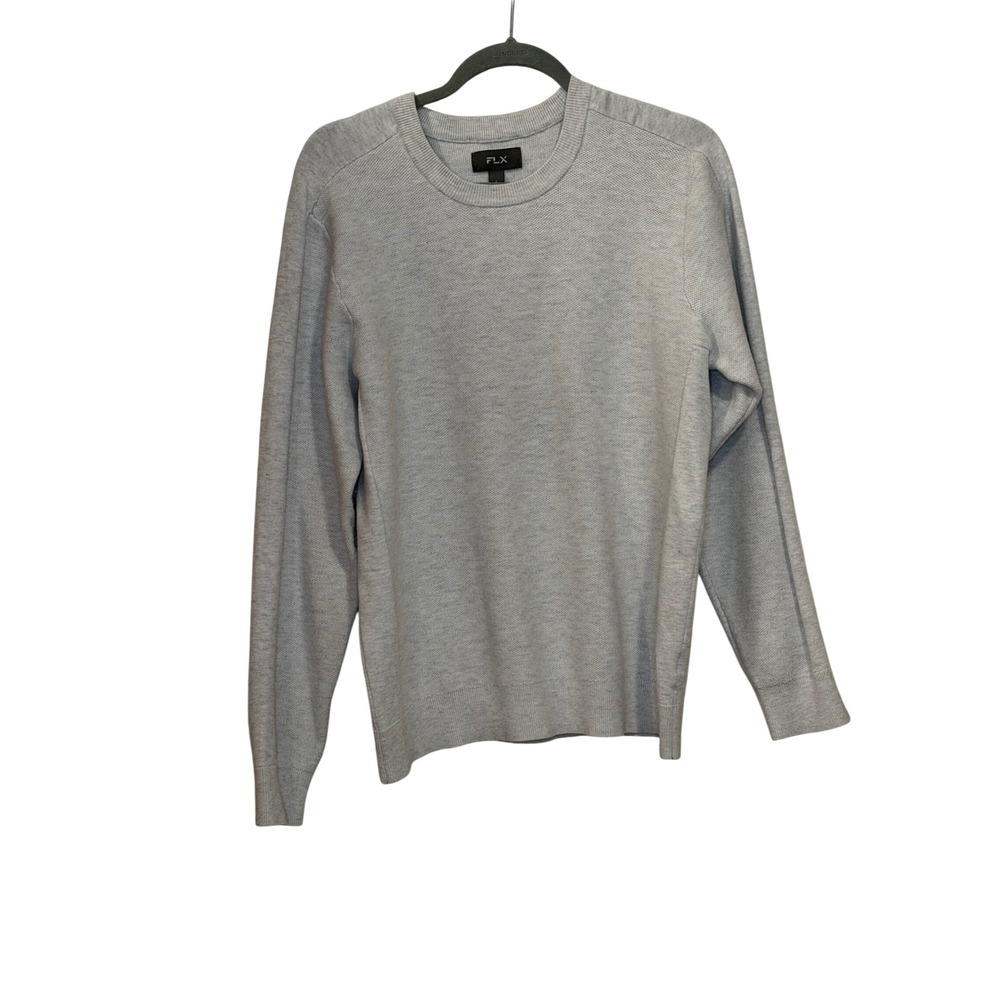 FLX Mens Light Gray Textured Knit Commuter Crewneck Sweater Soft Preppy Casual